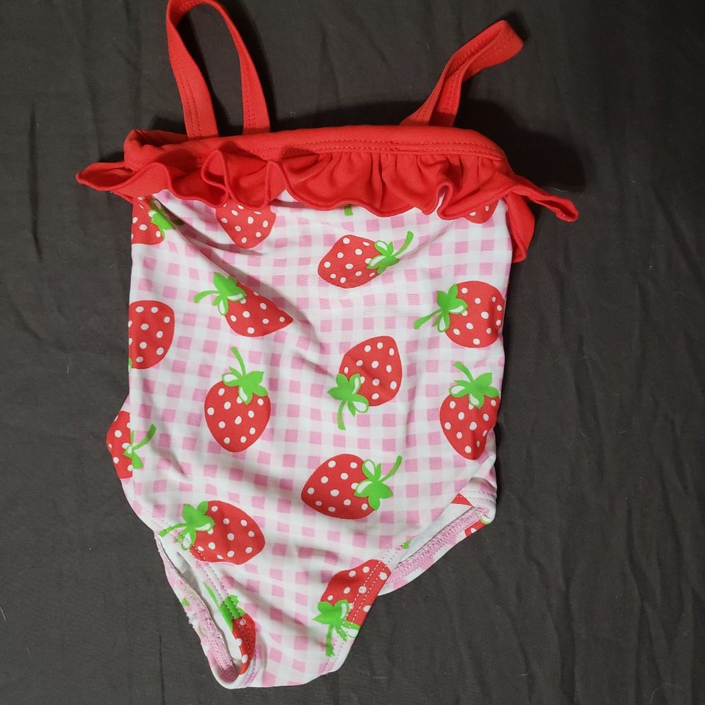 One Piece Swimsuit Strawberry Pink Plaid Pattern George 3-6 Month Size